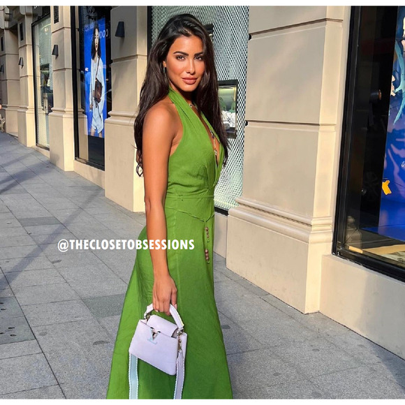 ZARA Blogger Fave Green V-Neck Long Dress NWT | Linen Blend Maxi - Picture 8 of 16